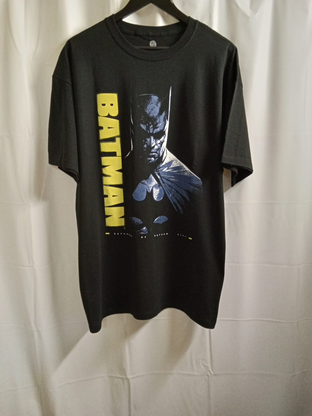 Batman Black Tee with Yellow Logo and Blue Artwork